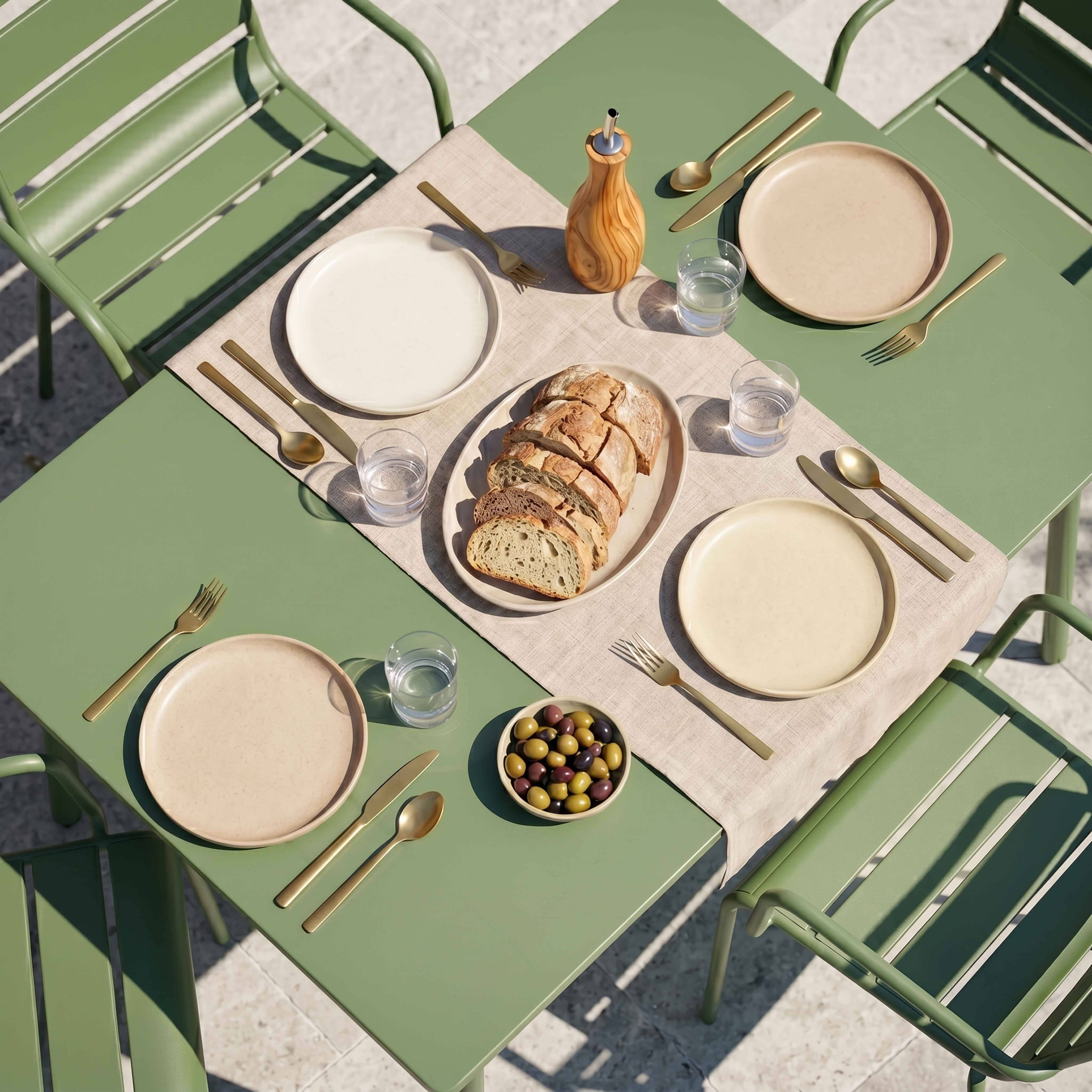Oviala - Ensemble table de jardin et 4 fauteuils en métal vert cactus Palavas - Oviala - Imagen 3