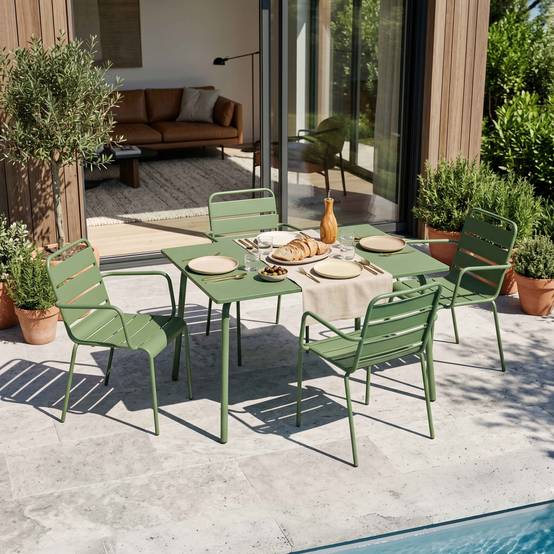 Oviala - Ensemble table de jardin et 4 fauteuils en métal vert cactus Palavas - Oviala - Imagen 2