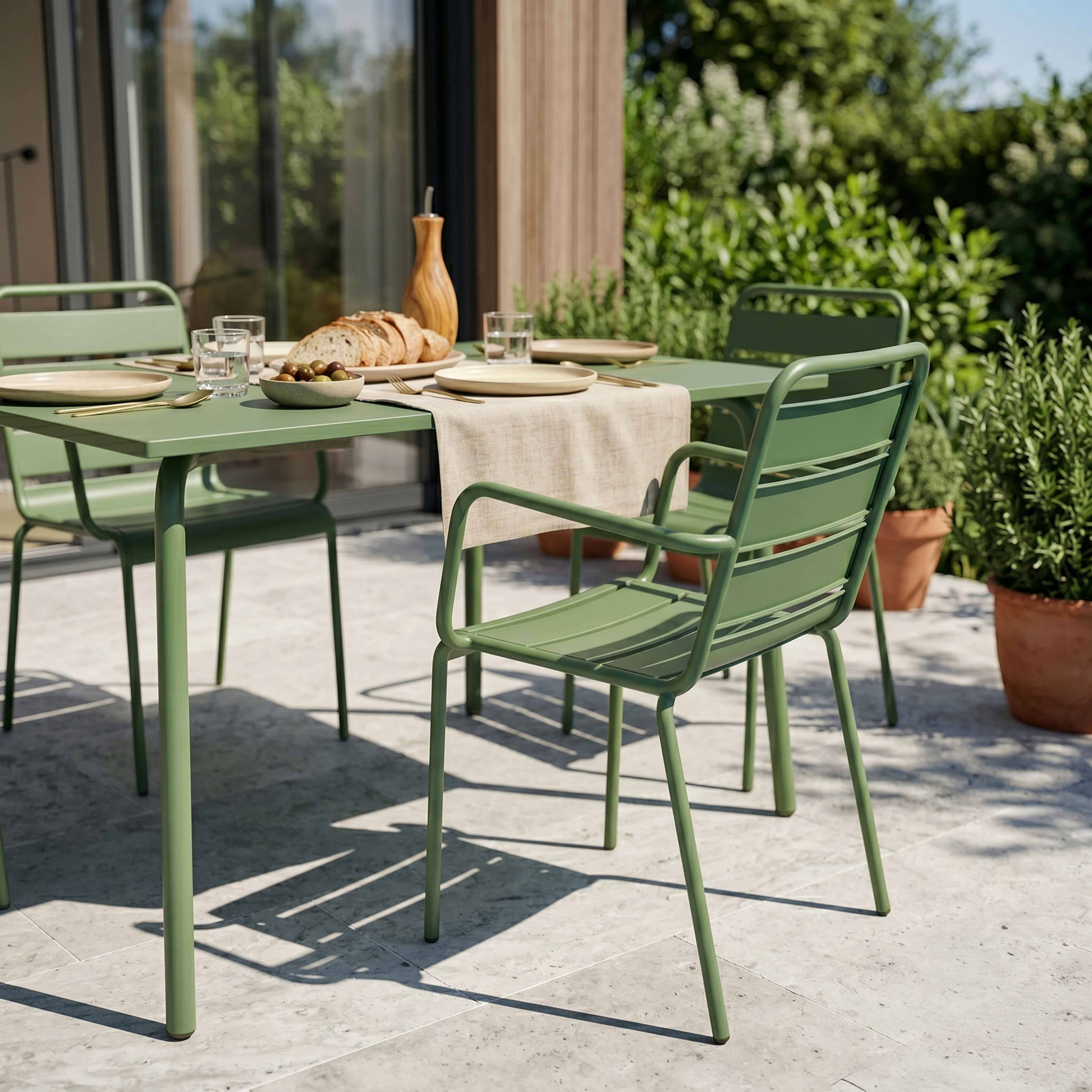 Oviala - Ensemble table de jardin et 4 fauteuils en métal vert cactus Palavas - Oviala - Imagen 4