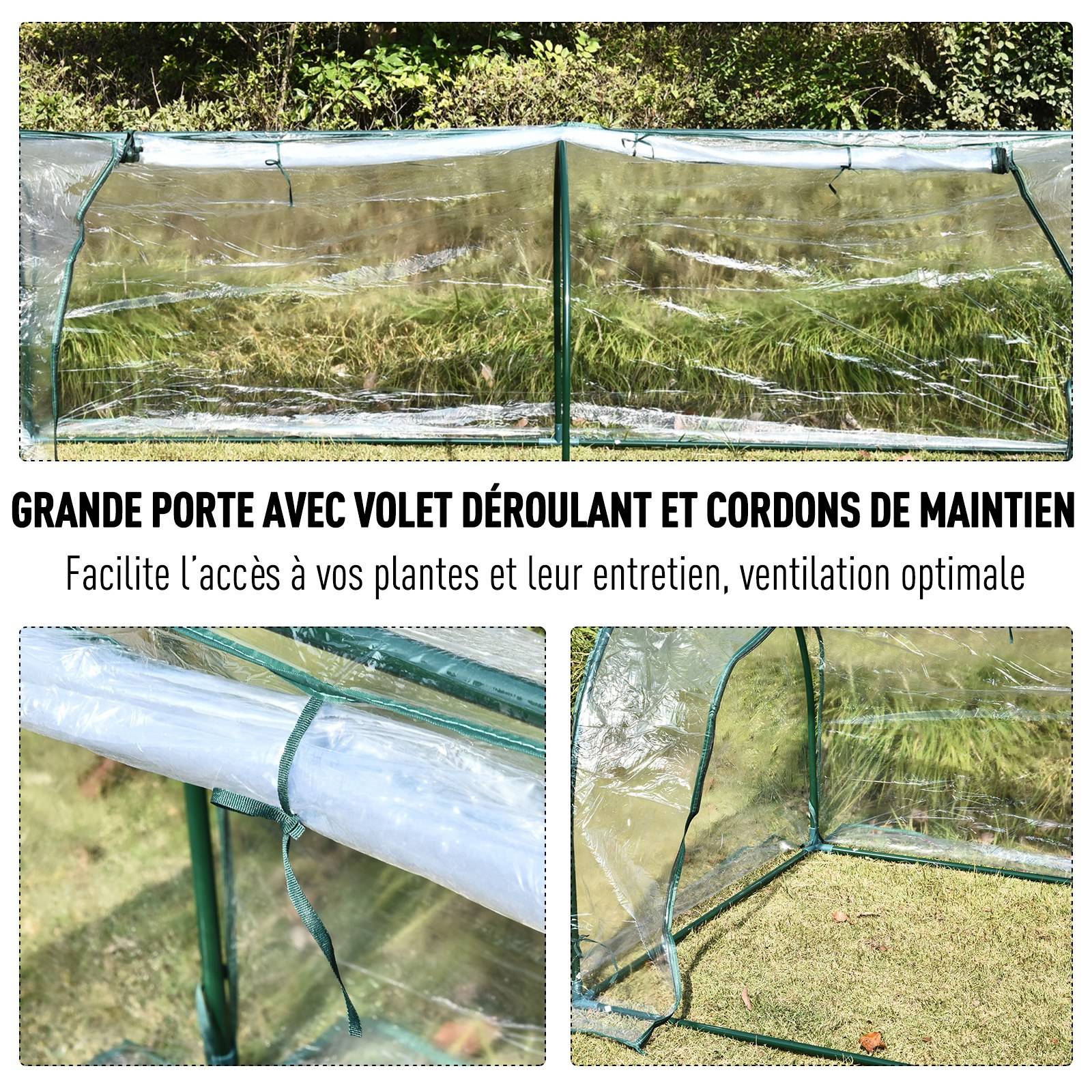 Serre de Jardin Tunnel mini serre tunnel serre à tomates 2,5L x 1l x 0,8H m Grande Porte zippée bâche PVC Transparent métal époxy Vert - Image 6