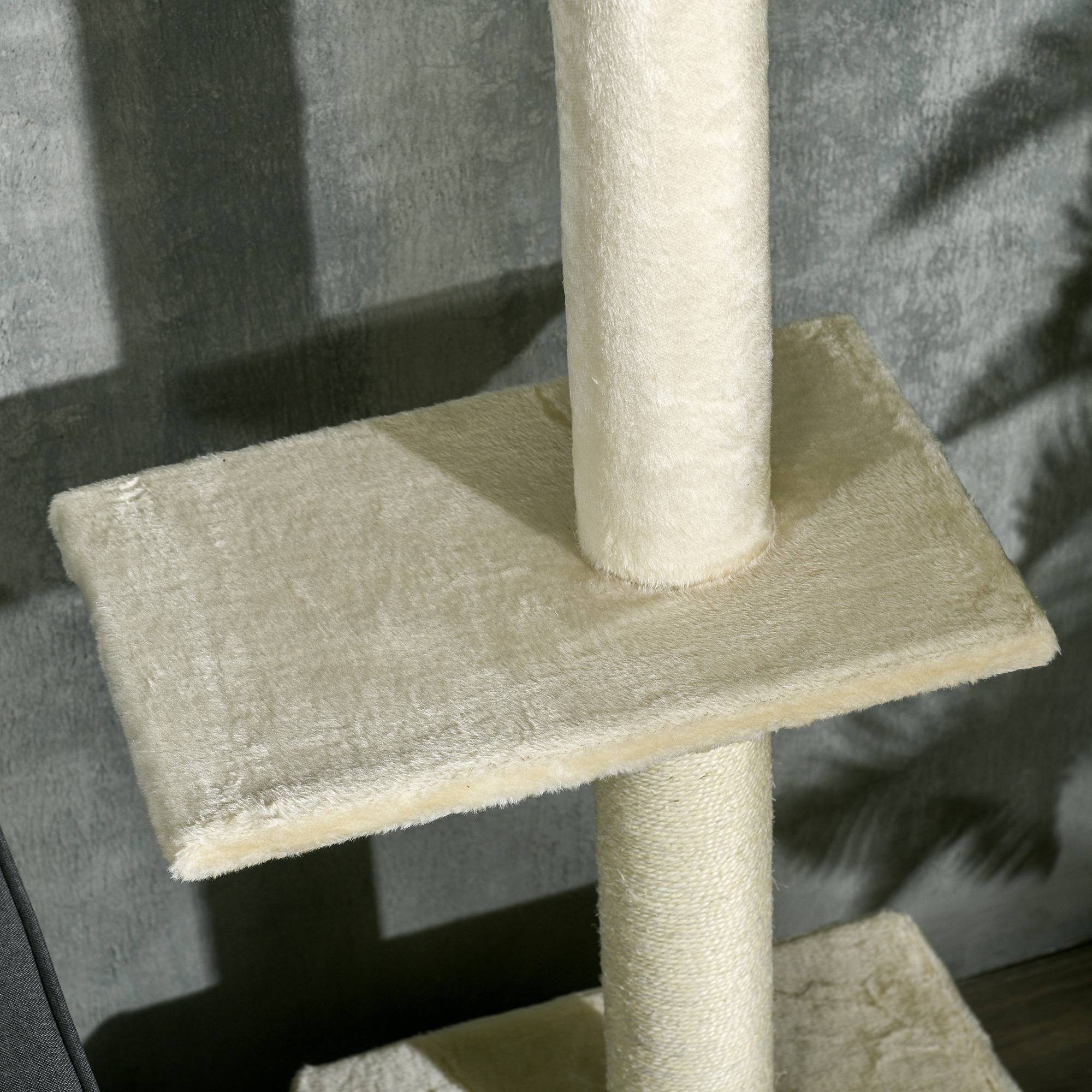 Pawhut - Arbre à chat hauteur réglable 230-260 cm - niche, 3 plateformes - douce peluche courte beige - Imagen 9