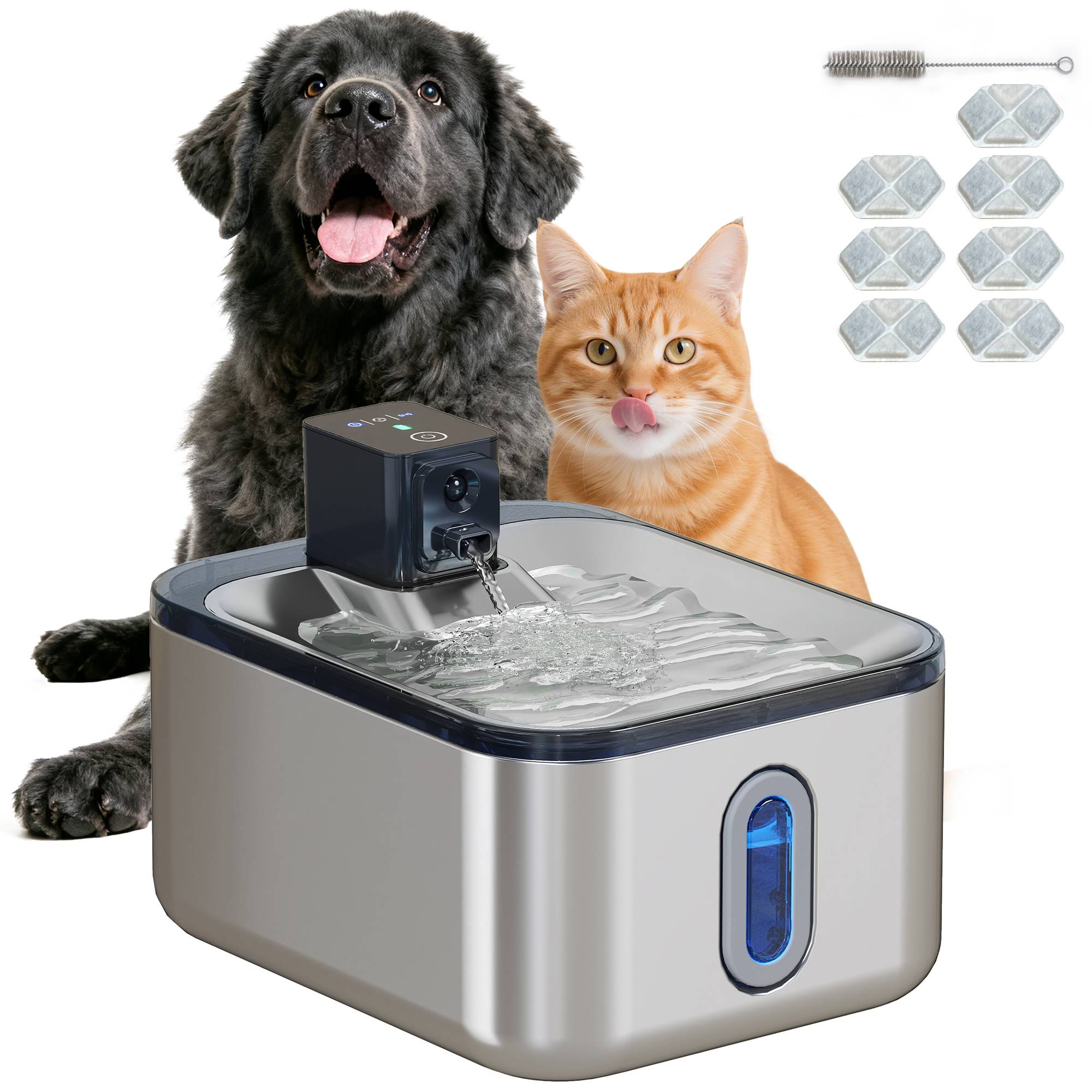 Sans Marque - Fontaine à eau pour chat automatique en inox 5L, silencieuse, distributeur eau chat 3-étapes filtre chargeur USB, argent