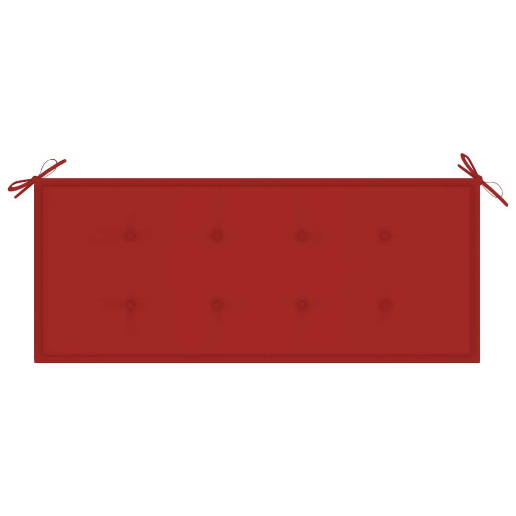 Helloshop26 - Banc de jardin meuble de patio d'extérieur terrasse empilable et coussin rouge 128,5 x 57,5 x 90 cm bois de teck massif - Imagen 5
