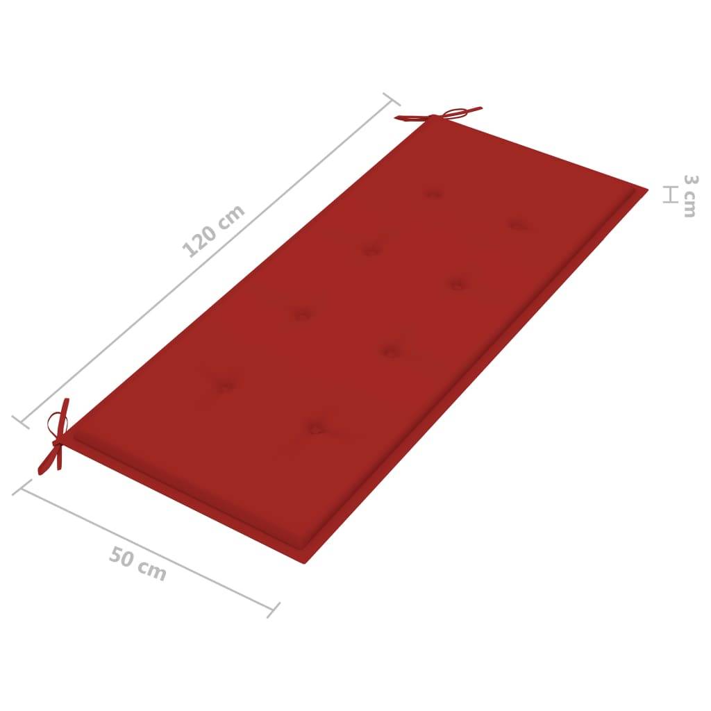 Helloshop26 - Banc de jardin meuble de patio d'extérieur terrasse empilable et coussin rouge 128,5 x 57,5 x 90 cm bois de teck massif - Imagen 8