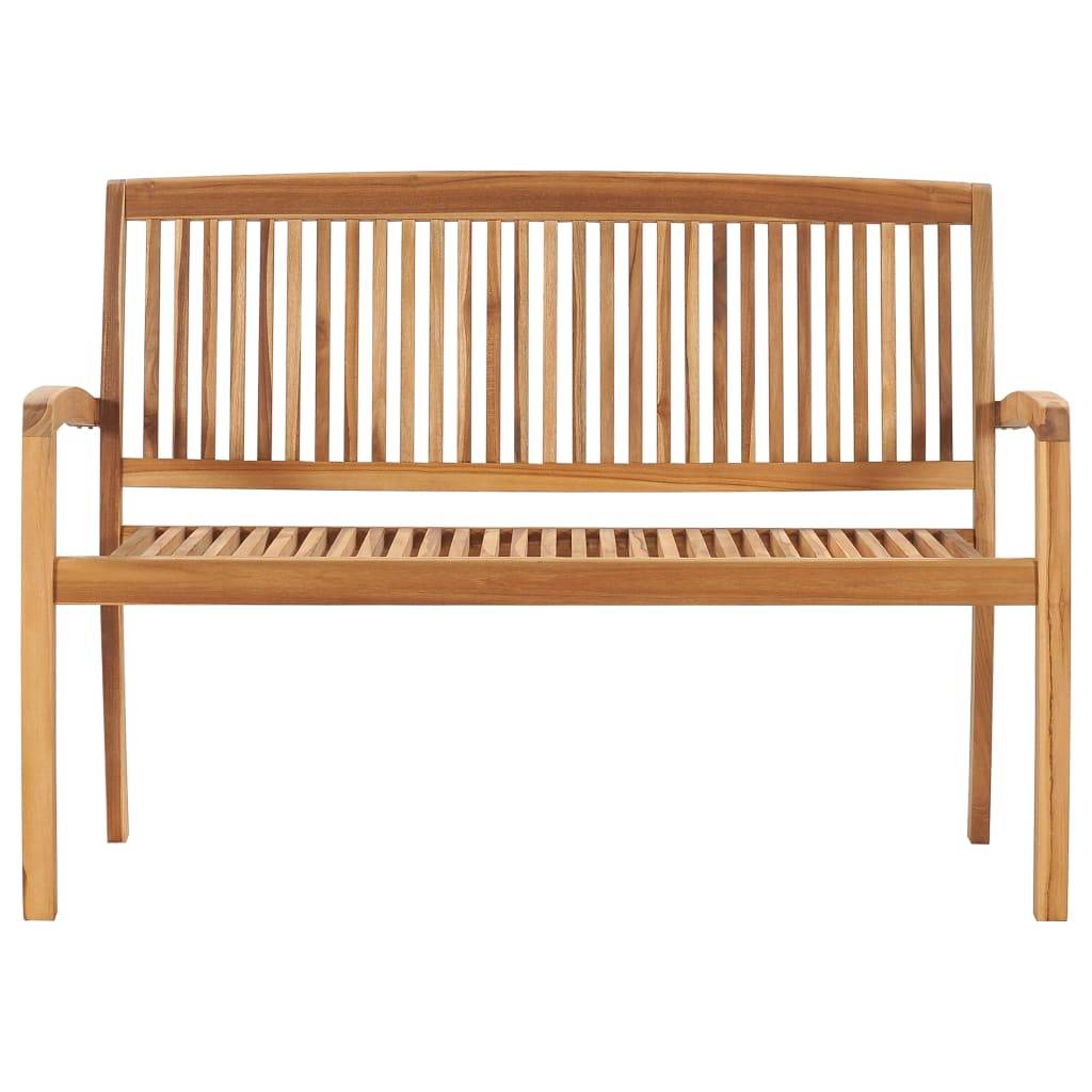 Helloshop26 - Banc de jardin meuble de patio d'extérieur terrasse empilable et coussin rouge 128,5 x 57,5 x 90 cm bois de teck massif - Imagen 3
