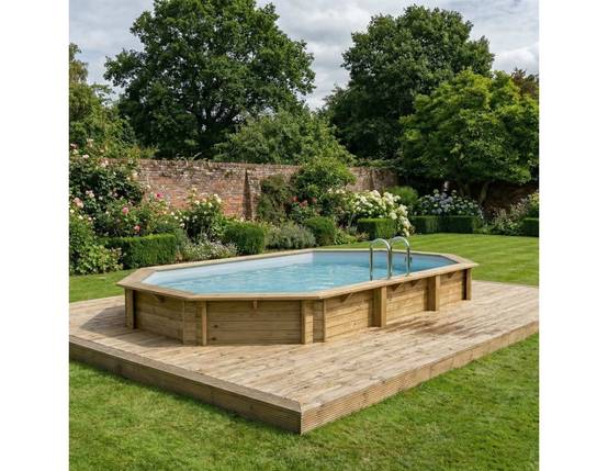 Altanka - Piscine hors sol en bois NEMO 7.3 x 3.97 - H.1.45 m, gris clair, fixations à visser - BAS7305OSPL2 - ALTANKA - Image 3