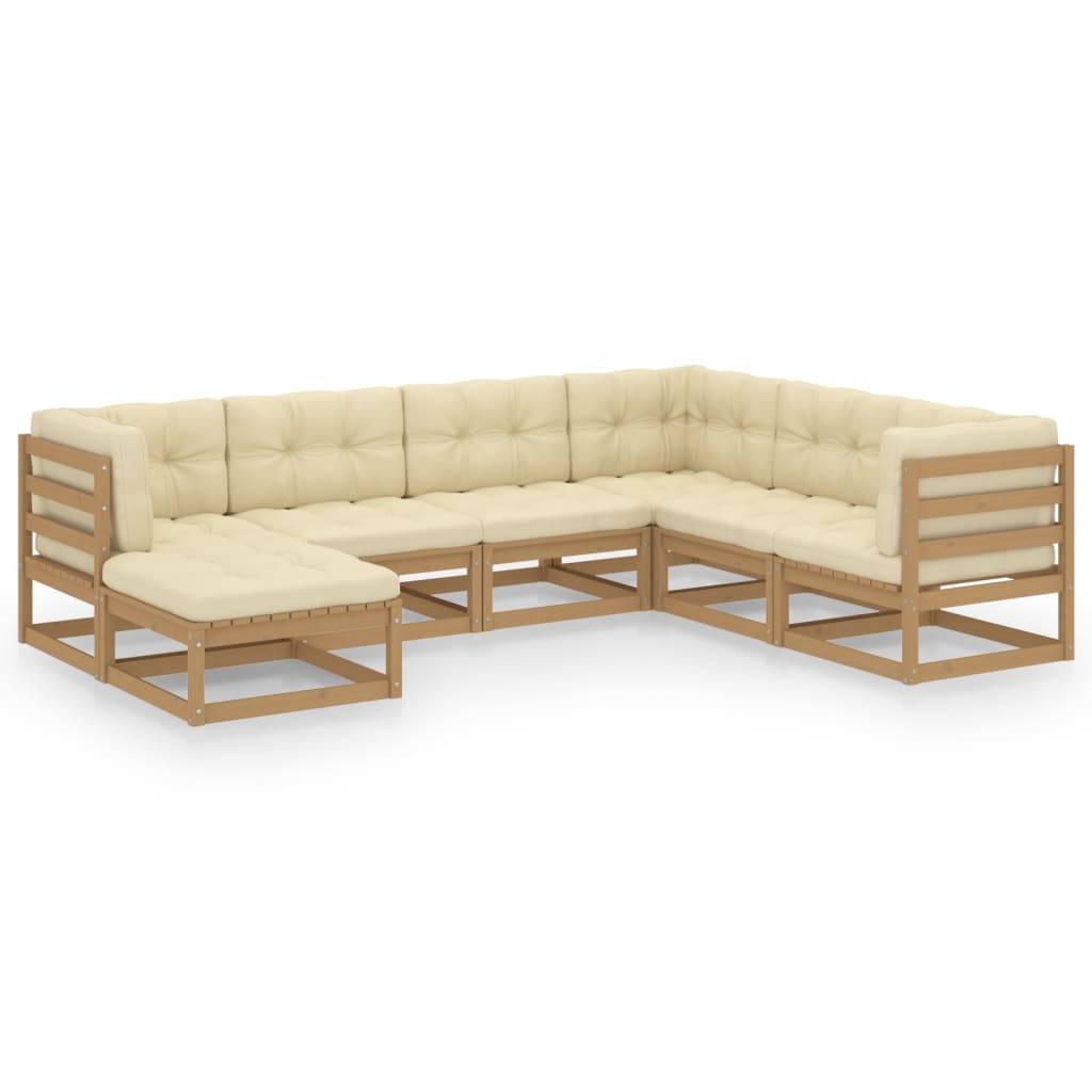 Helloshop26 - Salon de jardin meuble d'extérieur ensemble de mobilier 7 pièces avec coussins bois de pin massif - Imagen 1