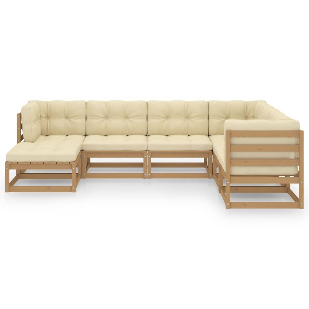 Helloshop26 - Salon de jardin meuble d'extérieur ensemble de mobilier 7 pièces avec coussins bois de pin massif - Imagen 2