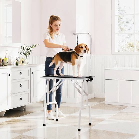ComfortXL - Table de toilettage pour chien acier inoxydable 81 x 48,5 x 80 cm noire pliable avec surface antidérapante - Image 1