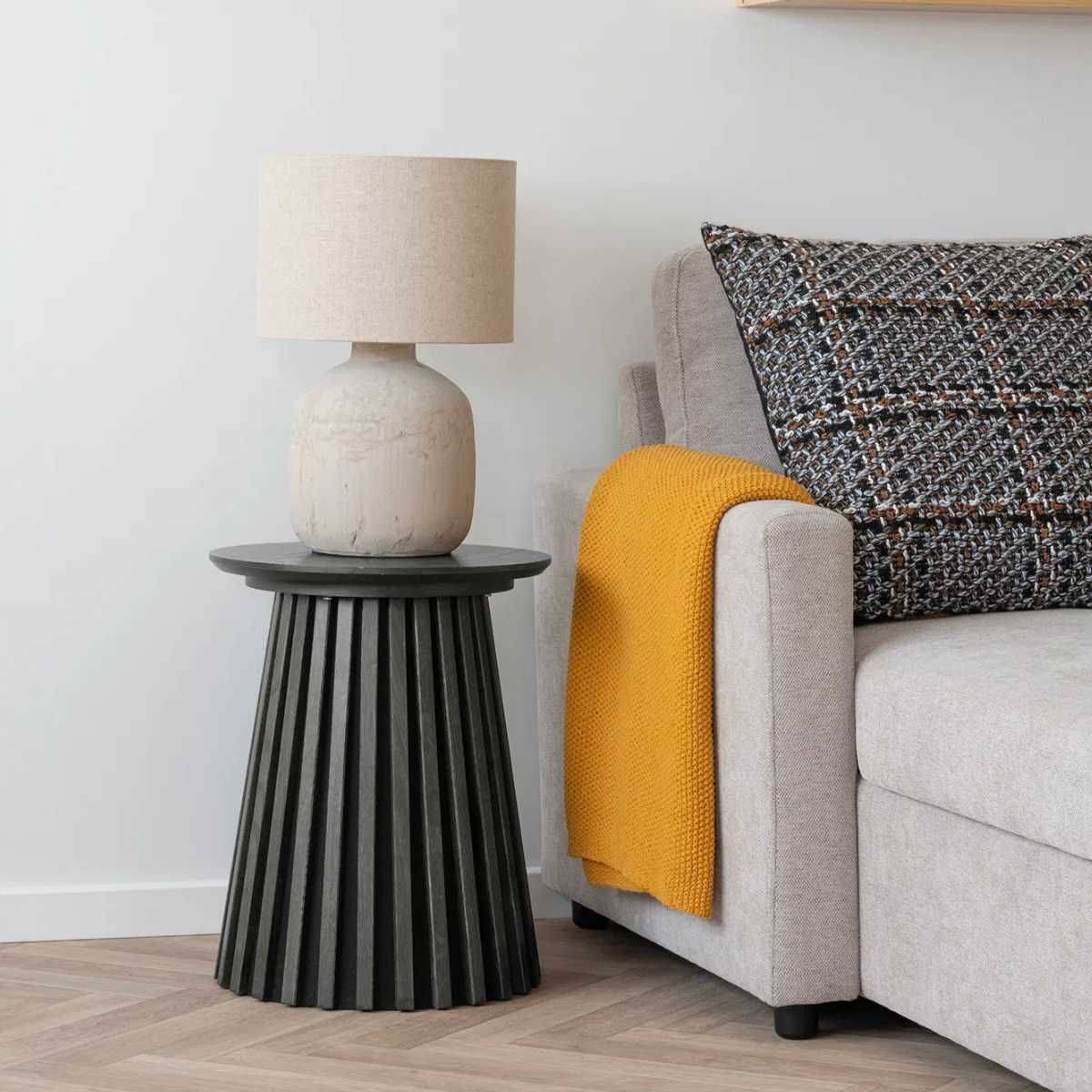Table d'appoint Ronde Pied Central Relief MDF Placage Chêne noir - DUBLIN - Image 3