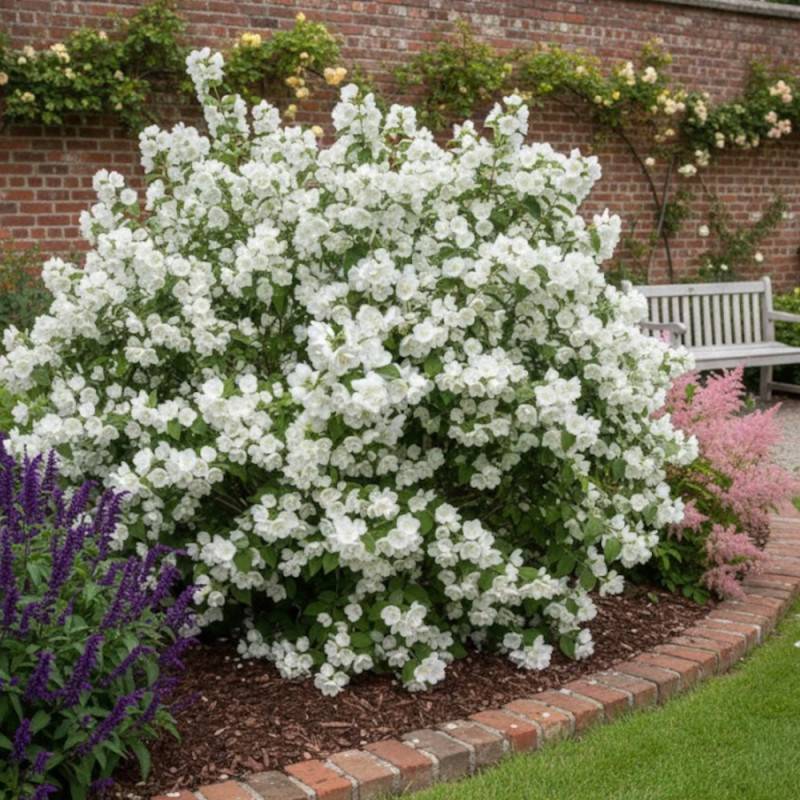 Seringat des jardins Mrs El Robinson, Philadelphus à fleurs Blanche/ - feuillage Caduc - Pot de 3L - 60/80 cm - Image 3