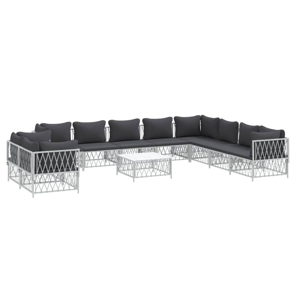 Helloshop26 - Salon de jardin meuble d'extérieur ensemble de mobilier avec coussins 11 pièces blanc acier - Imagen 1