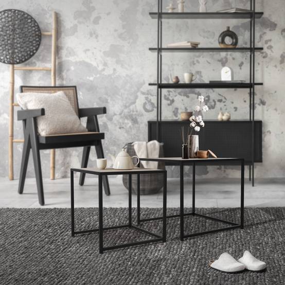 Set 2x Table d'appoint basse 40x40x40/50x50x45cm carré noir imitation chêne châssis métallique empilable décorative tables gigognes de salon canapé - Image 7