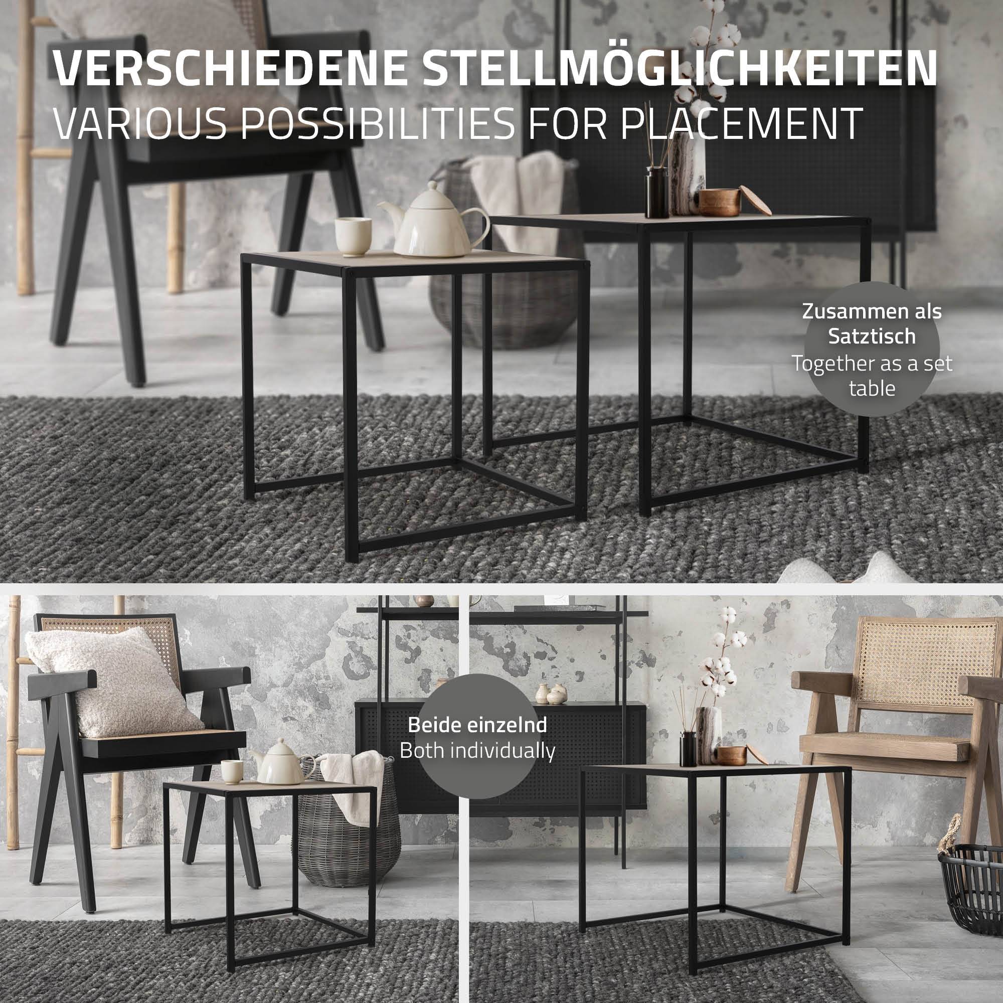 Set 2x Table d'appoint basse 40x40x40/50x50x45cm carré noir imitation chêne châssis métallique empilable décorative tables gigognes de salon canapé - Image 4
