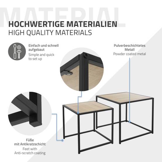 Set 2x Table d'appoint basse 40x40x40/50x50x45cm carré noir imitation chêne châssis métallique empilable décorative tables gigognes de salon canapé - Image 5