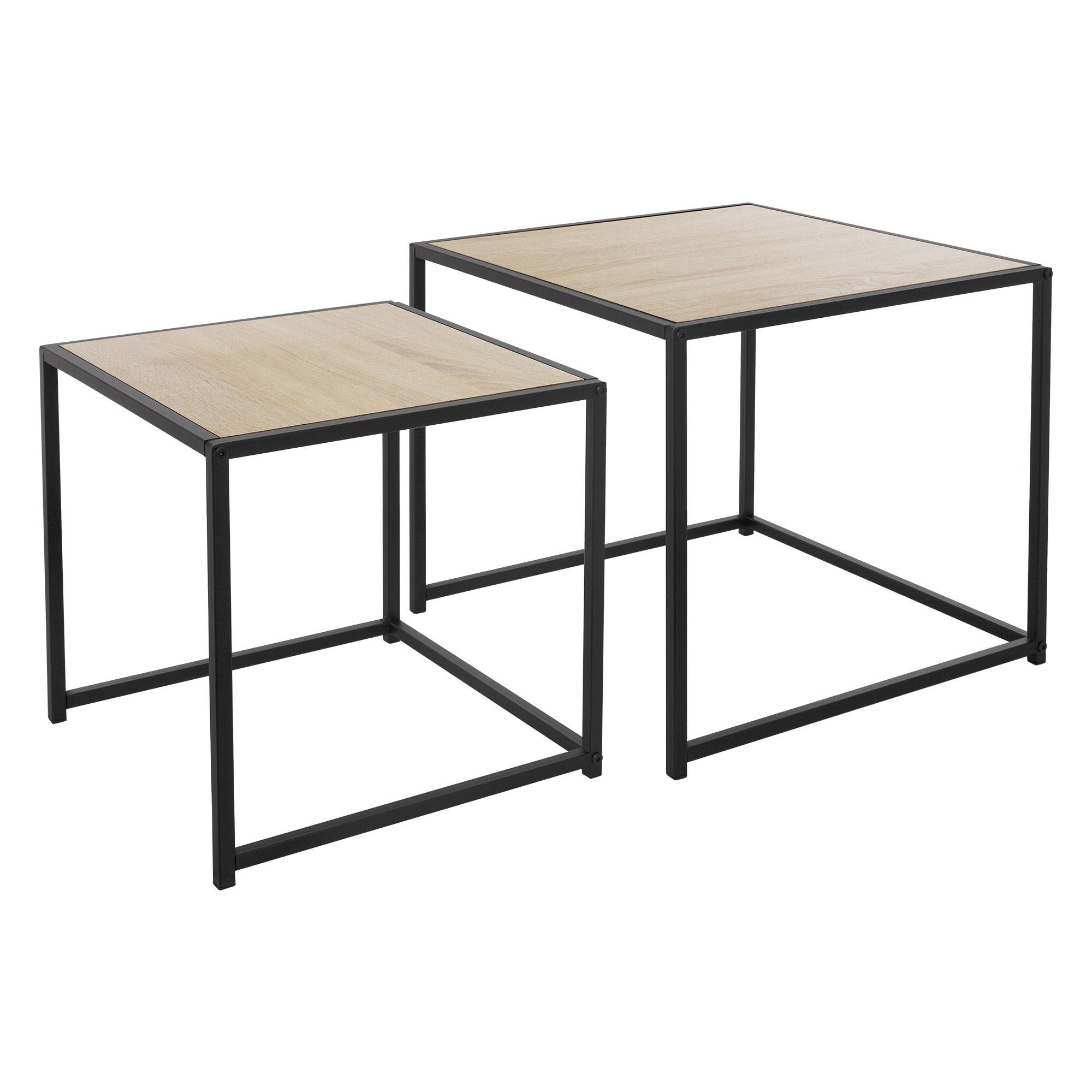 Set 2x Table d'appoint basse 40x40x40/50x50x45cm carré noir imitation chêne châssis métallique empilable décorative tables gigognes de salon canapé - Image 1
