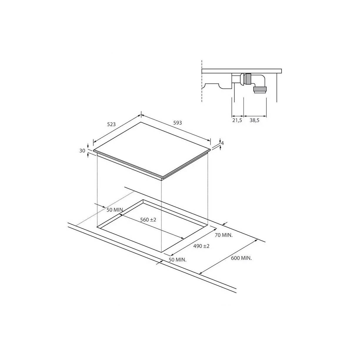 Table de cuisson vitrocéramique 59cm 3 feux 5500w CH63CC/4U2 Candy - Image 3