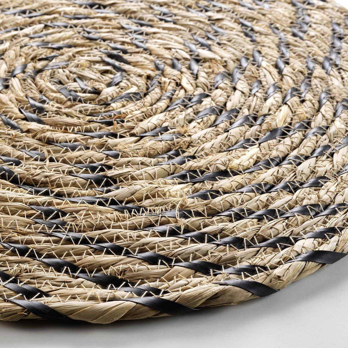 Set de Table Rond en Paille "Nala" 38cm Naturel & Noir - Image 2