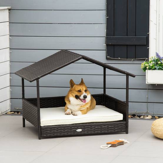 Niche pour chien en résine tressée marron 98 x 69 x 73 cm - PANGIVO - Image 2