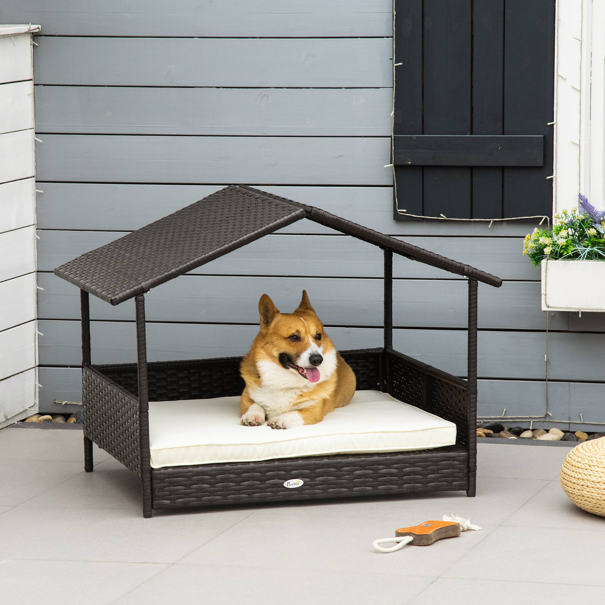 Niche pour chien en résine tressée marron 98 x 69 x 73 cm - PANGIVO - Image 2