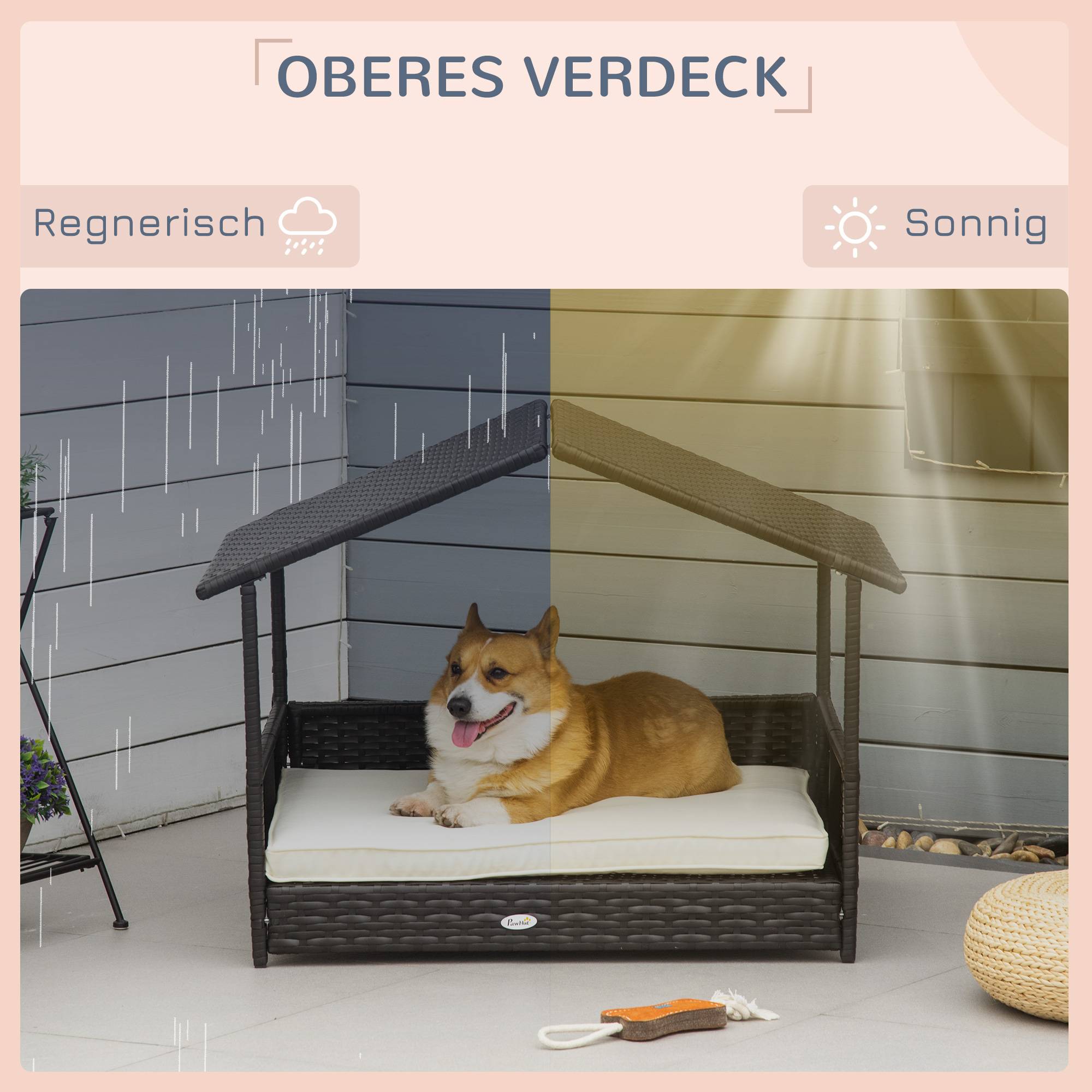 Niche pour chien en résine tressée marron 98 x 69 x 73 cm - PANGIVO - Image 6
