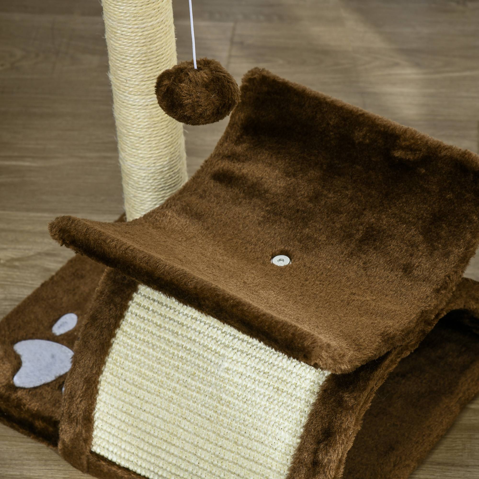 Arbre à Chat 43 cm avec Tunnel, Plateforme en U, Griffoir et Planche à Griffer, Balle Jouet, Mobilier pour Petits Chats, Marron - Image 7