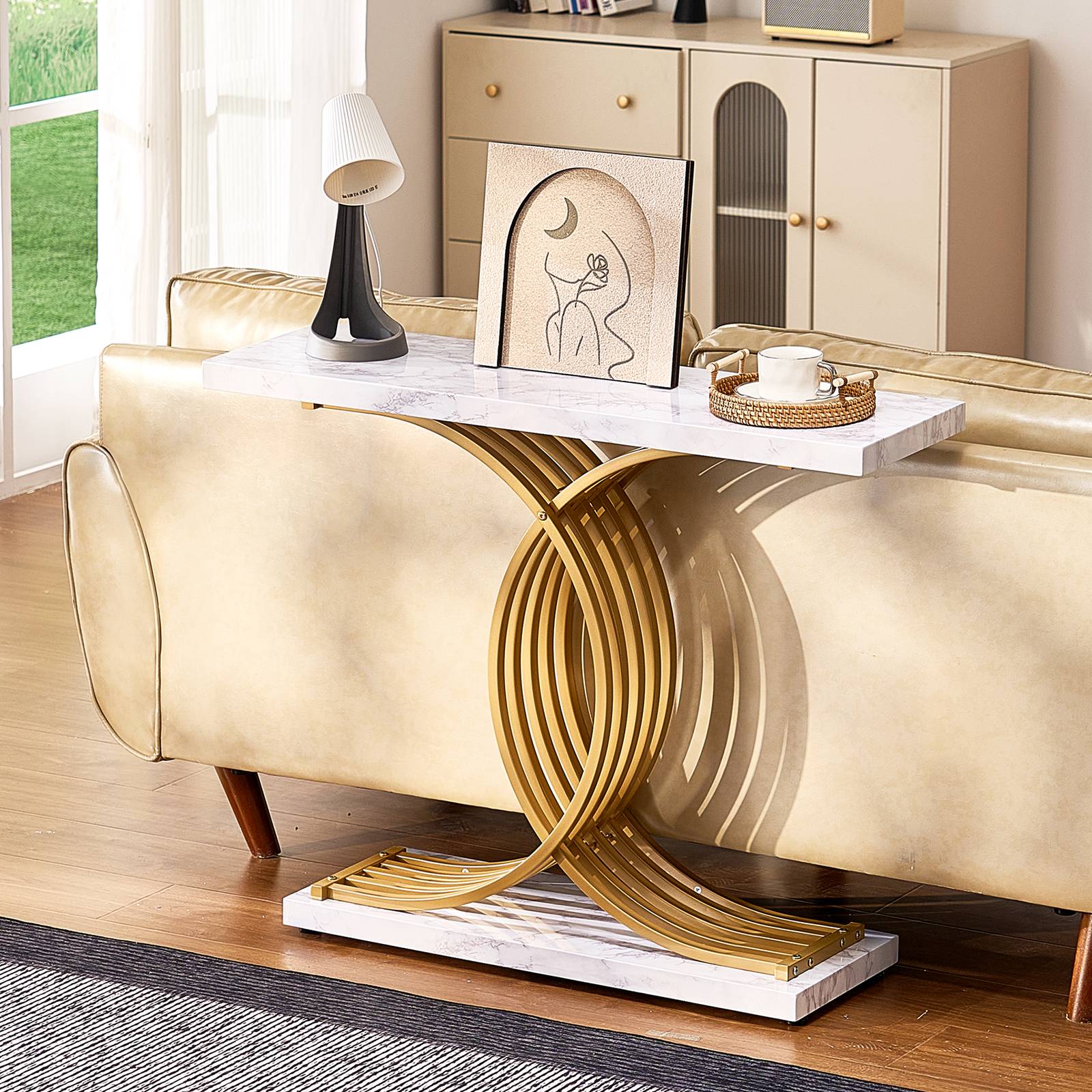 VEVOR Table console étroite canapé 100x30x81 cm, 1 niveau, cadre métal, pour couloir, salon, chambre. - Image 8