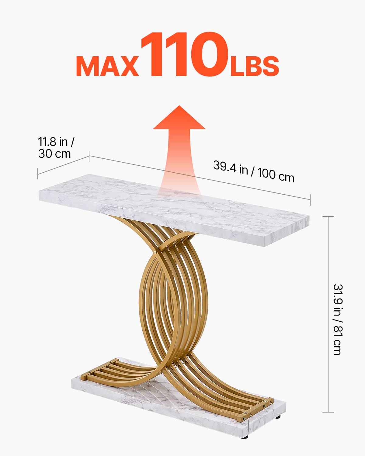 VEVOR Table console étroite canapé 100x30x81 cm, 1 niveau, cadre métal, pour couloir, salon, chambre. - Image 3