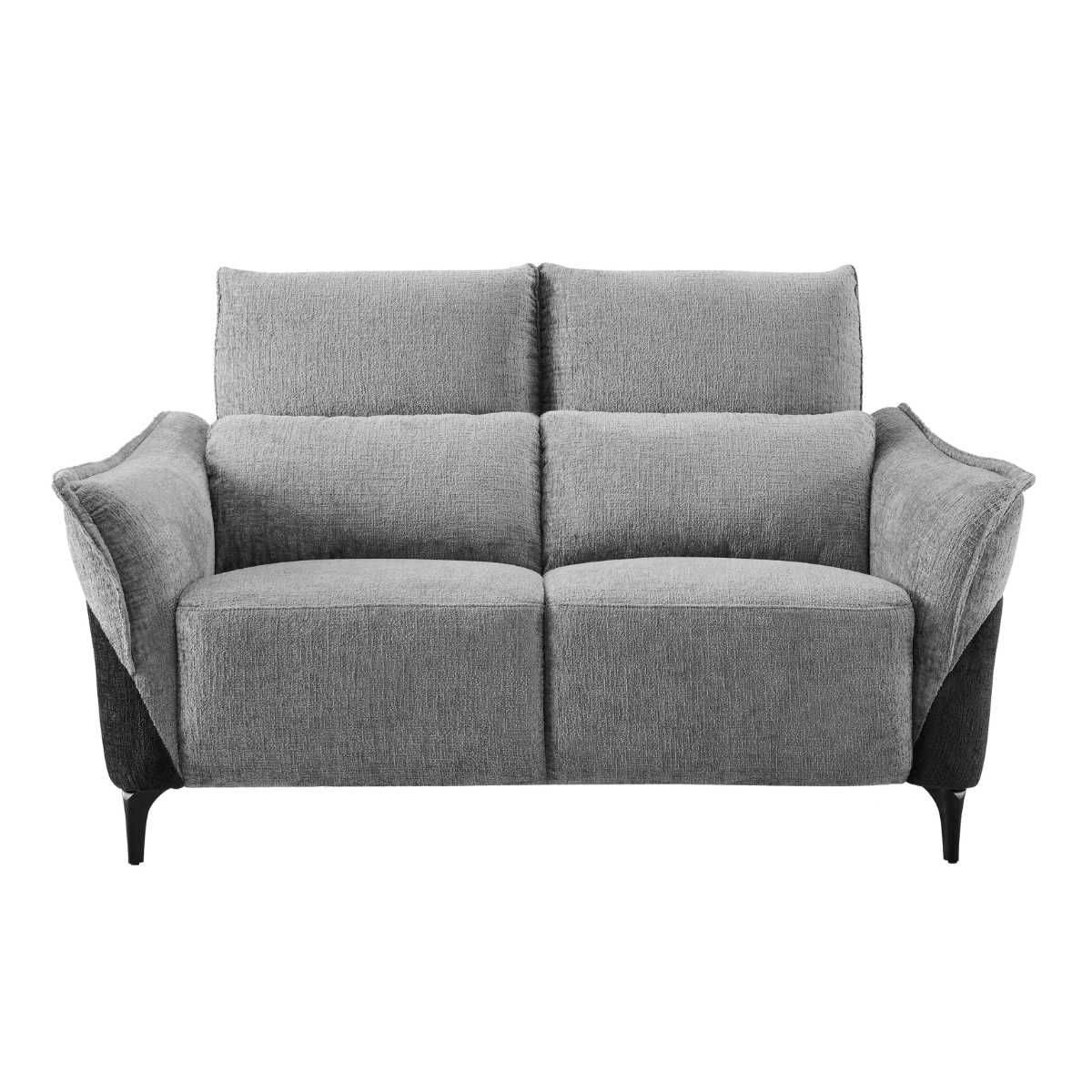 Canapé 2 places relax électrique tissu chenillé bicolore gris et gris carbone - AKENIA - Image 3