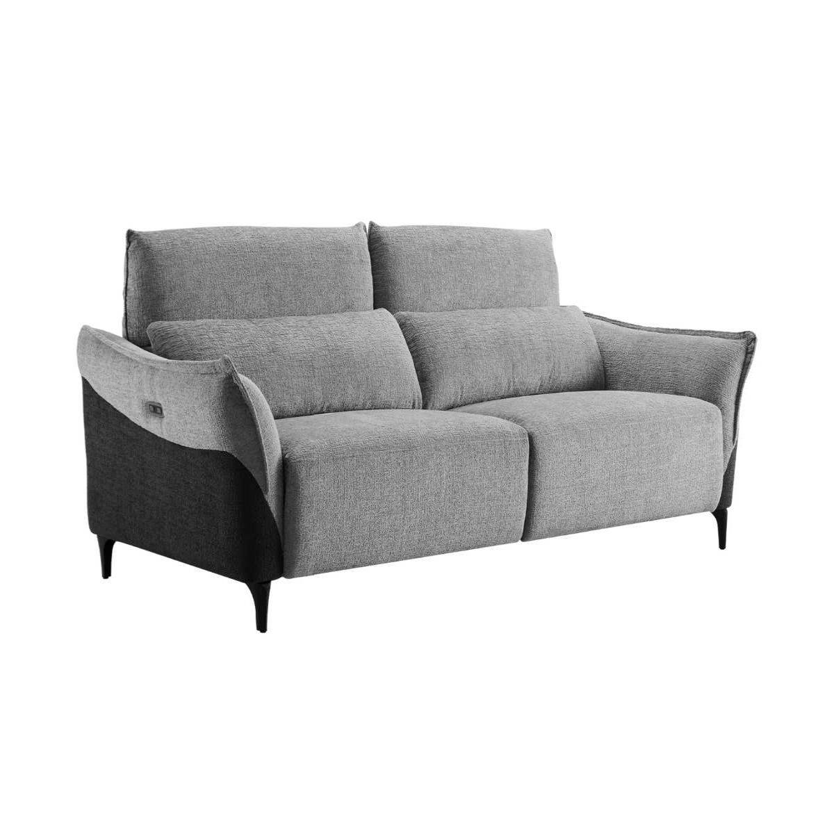 Canapé 2 places relax électrique tissu chenillé bicolore gris et gris carbone - AKENIA - Image 1