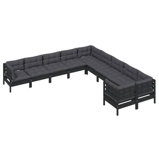 Helloshop26 - Salon de jardin meuble d'extérieur ensemble de mobilier 10 pièces avec coussins noir bois de pin - Imagen 1