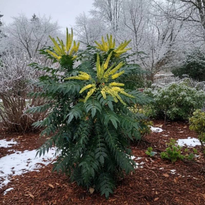 Mahonia Charity à fleurs Jaune - feuillage Persistant - Pot de 3L - 20/40 cm-  hauteur à maturité De 1,50 m à 2,00 m - Imagen 3