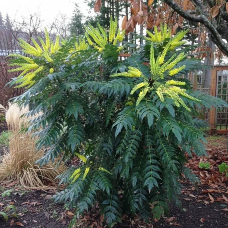 Mahonia Charity à fleurs Jaune - feuillage Persistant - Pot de 3L - 20/40 cm-  hauteur à maturité De 1,50 m à 2,00 m - Imagen 4