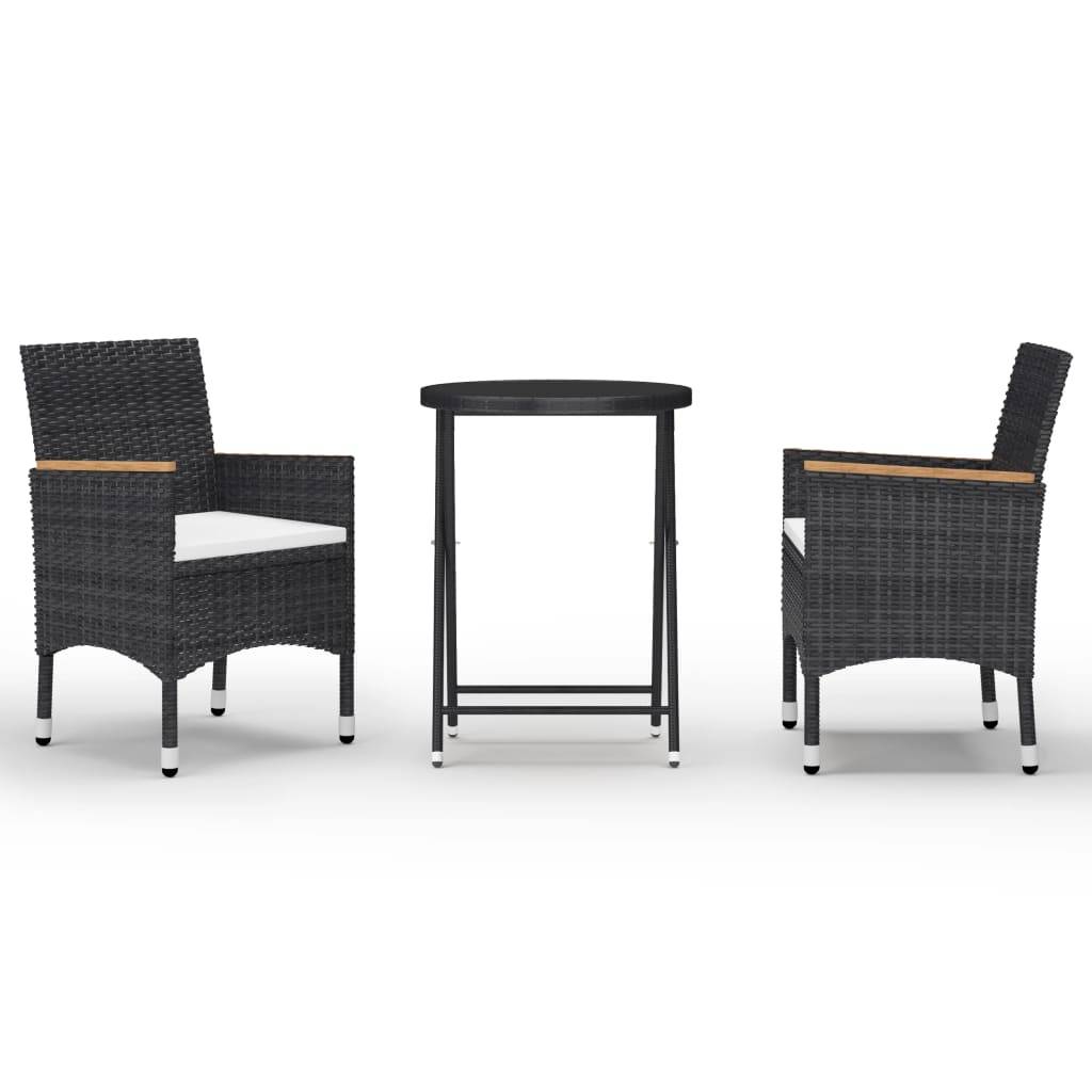 Helloshop26 - Ensemble de bistro jardin meuble extérieur terrasse 3 pièces résine tressée et verre trempé noir - Imagen 1