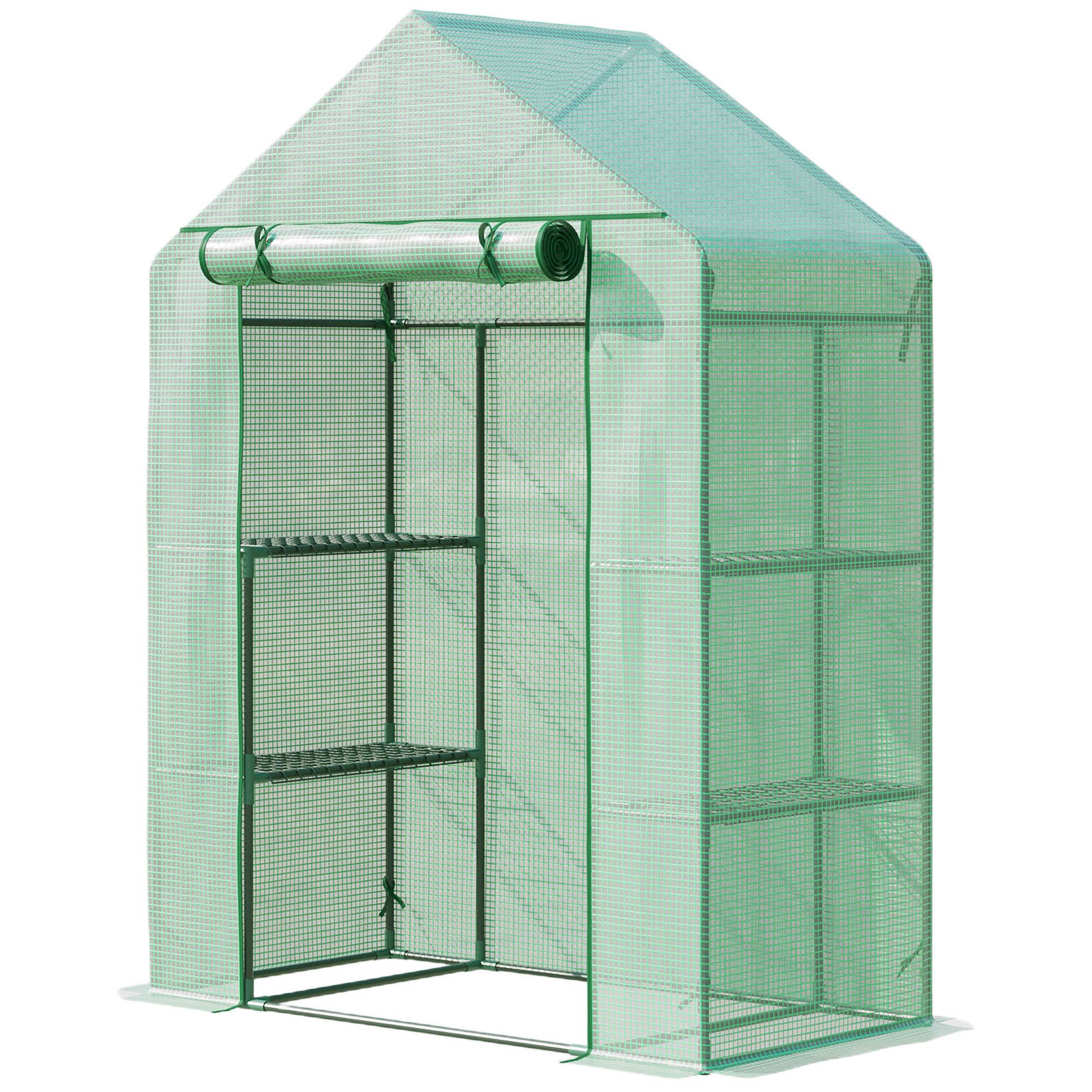 Sans Marque - Serre aluminium 6 étagères abri jardin chaude tomates plantes entrée enroulable 141x72x191 cm verte - Image 2