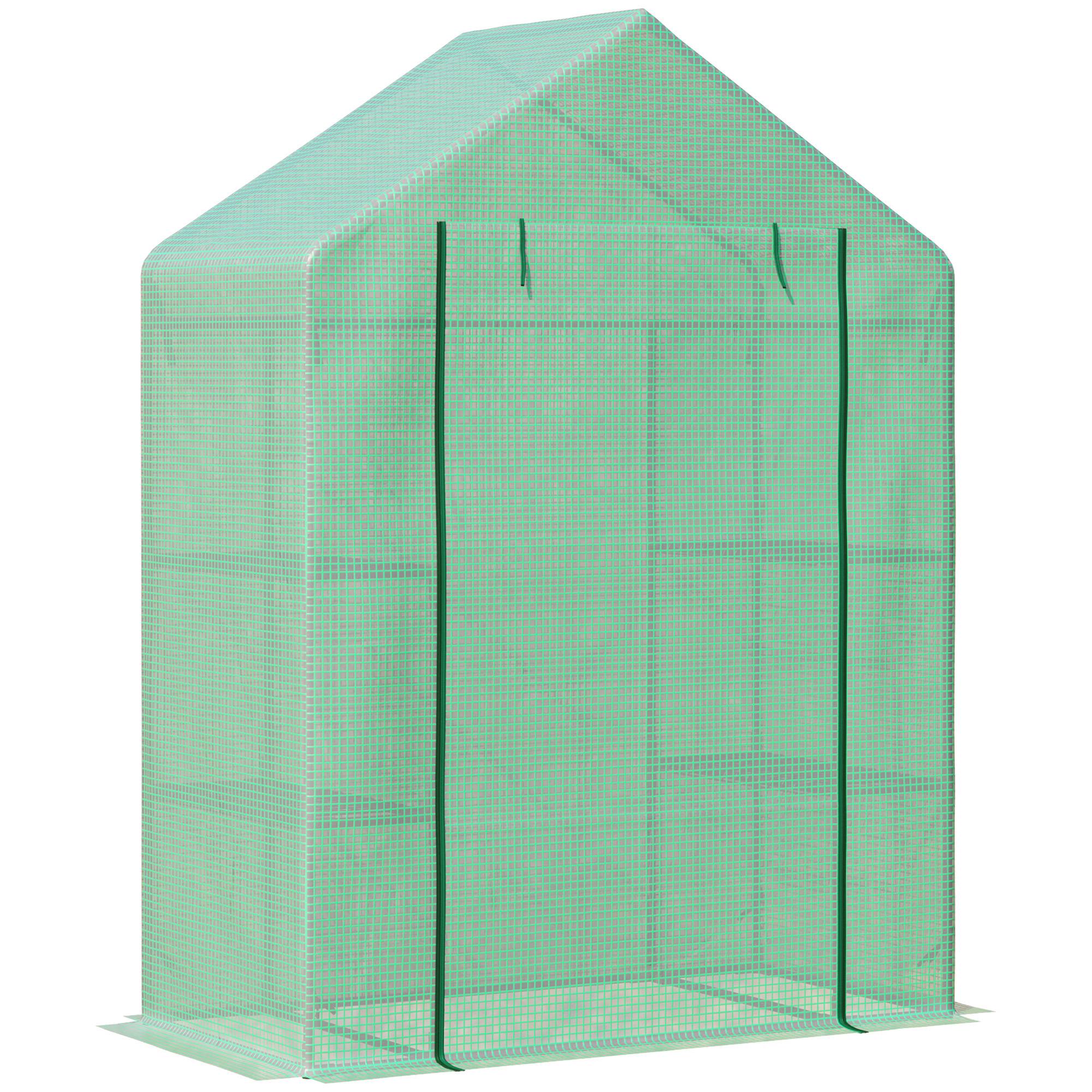 Sans Marque - Serre aluminium 6 étagères abri jardin chaude tomates plantes entrée enroulable 141x72x191 cm verte