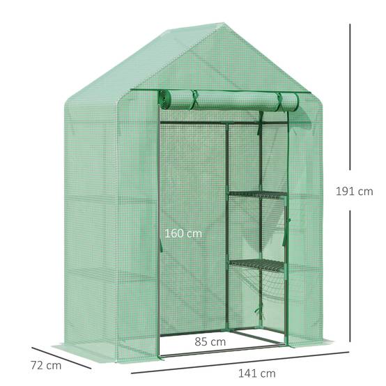 Sans Marque - Serre aluminium 6 étagères abri jardin chaude tomates plantes entrée enroulable 141x72x191 cm verte - Image 5
