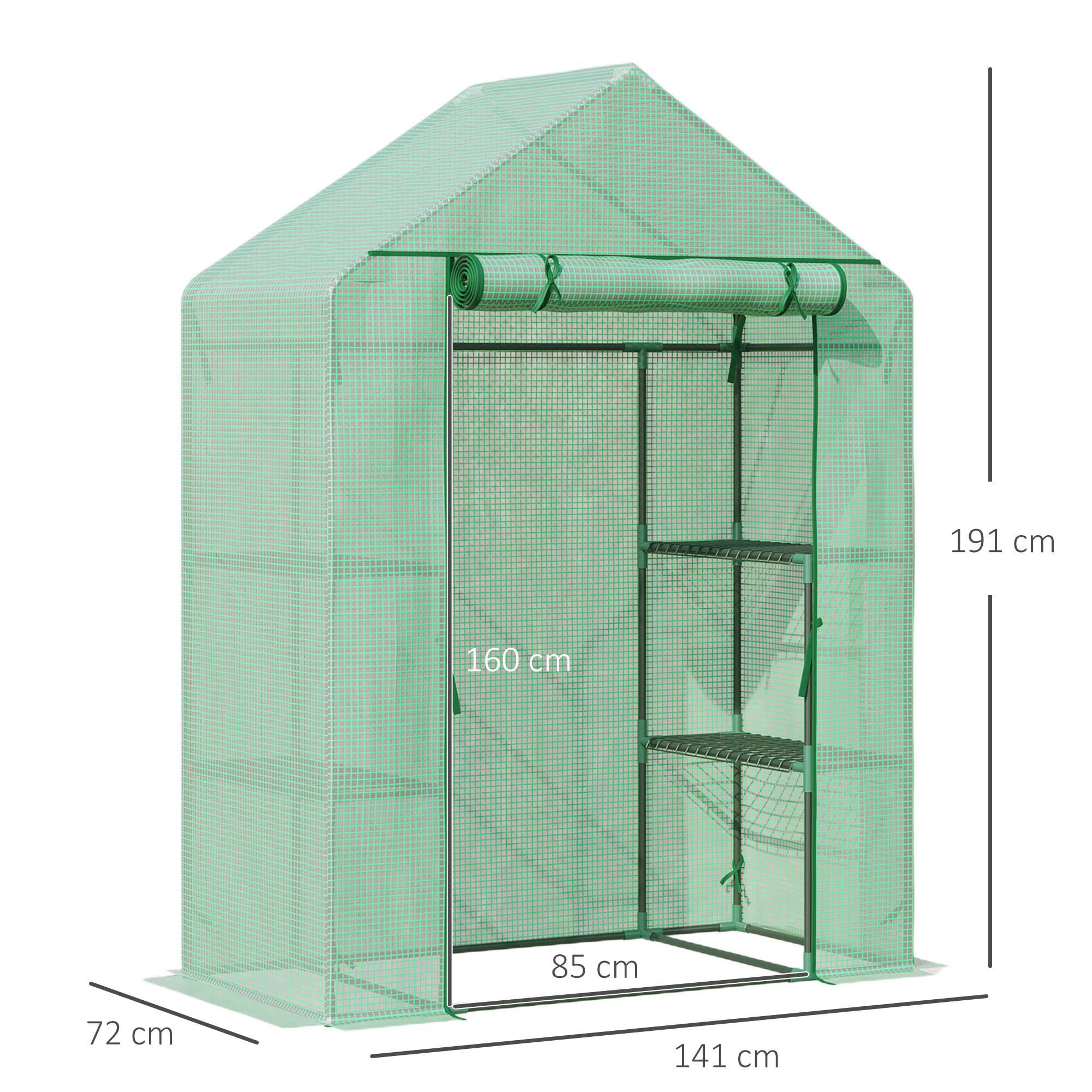 Sans Marque - Serre aluminium 6 étagères abri jardin chaude tomates plantes entrée enroulable 141x72x191 cm verte - Image 5