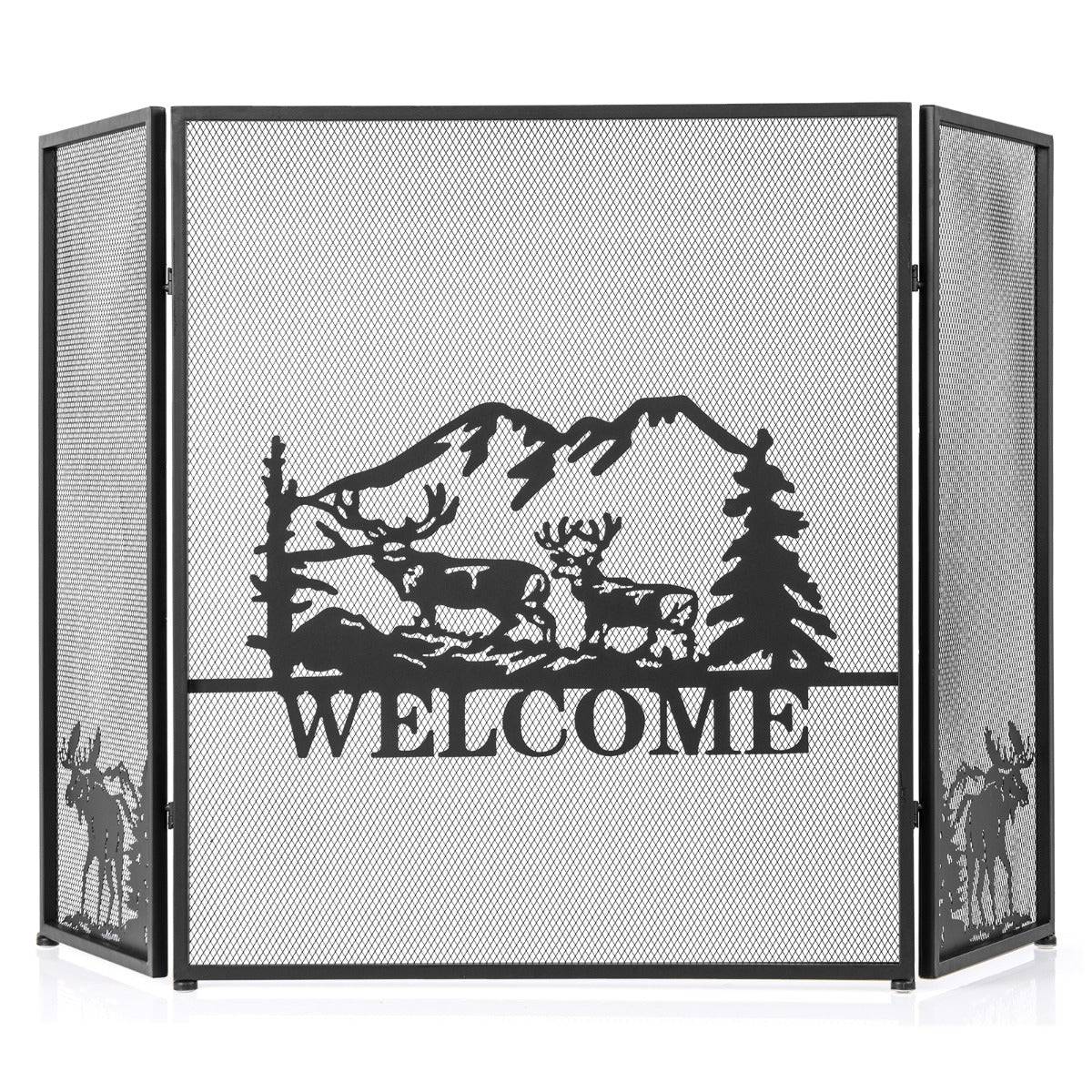 Helloshop26 - Écran de cheminée 132 x 79 cm pare-étincelles pliable à 3 panneaux décorative en maille motif à chevrons pare-feu de cheminée en métal robuste - Imagen 1