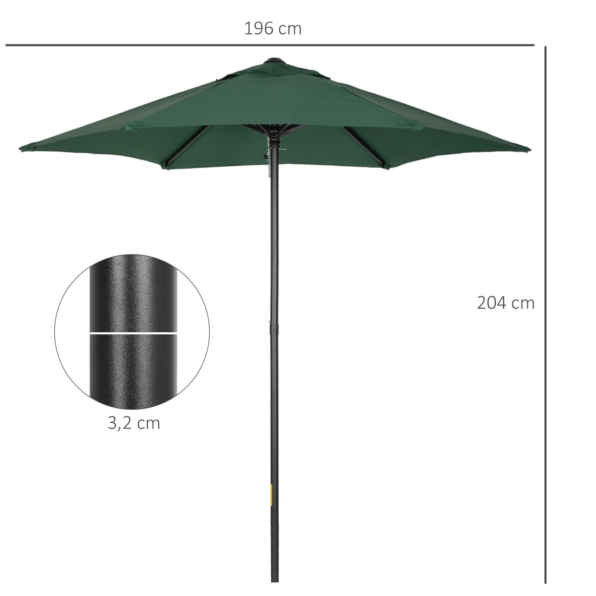 Parasol de terrasse avec mât en aluminium, toit ventilé et mât détachable, imperméable pour terrasse verte - Image 5