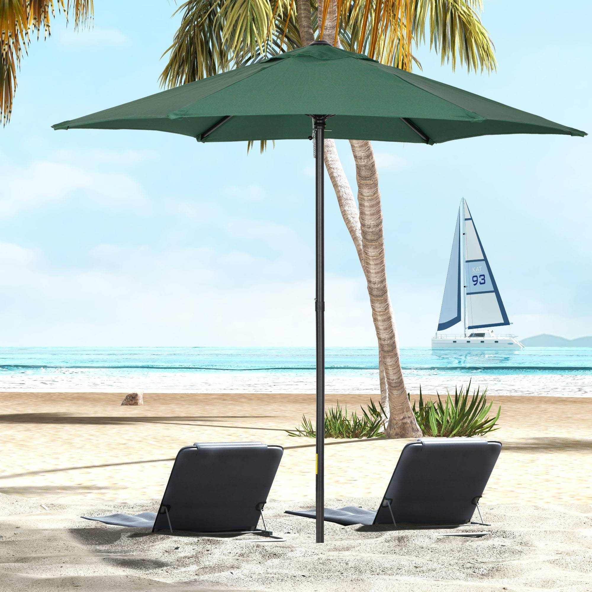 Parasol de terrasse avec mât en aluminium, toit ventilé et mât détachable, imperméable pour terrasse verte - Image 3