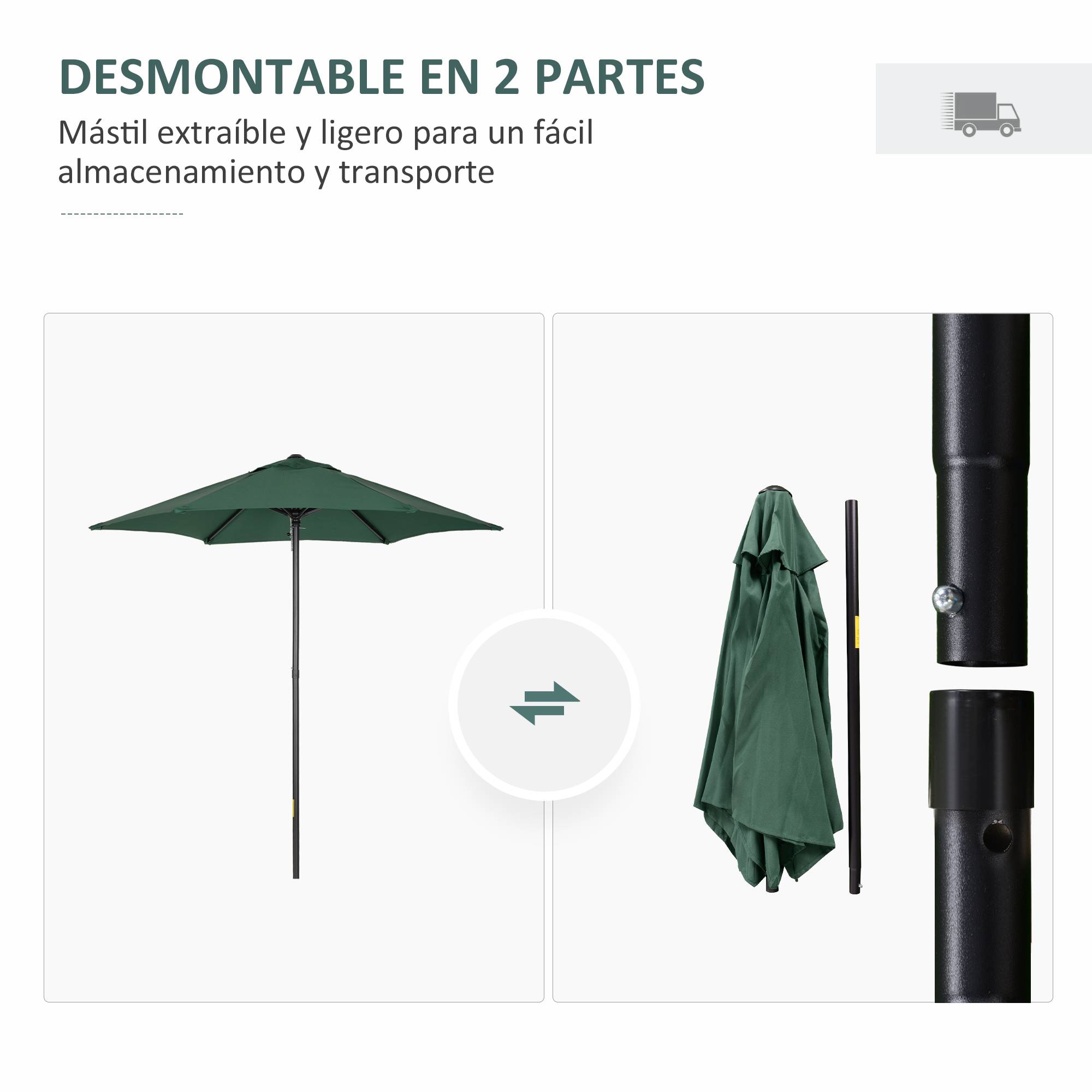 Parasol de terrasse avec mât en aluminium, toit ventilé et mât détachable, imperméable pour terrasse verte - Image 6