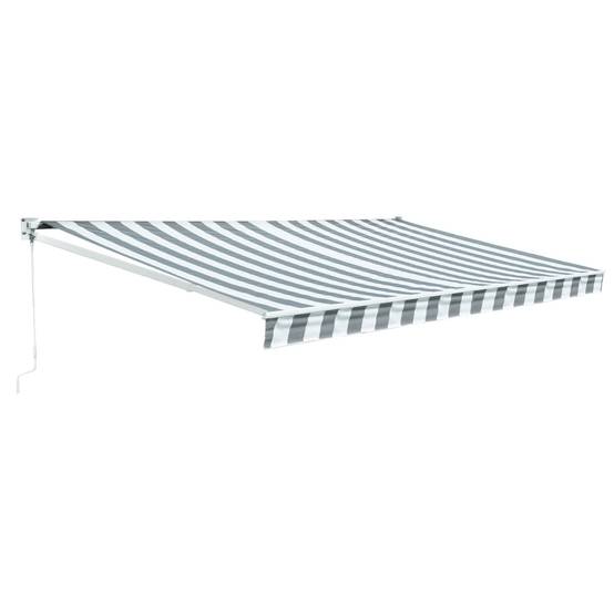 Store banne SAULE 3,95 × 3m - Toile rayée blanche/grise et structure blanche - HAPPY GARDEN - Imagen 1