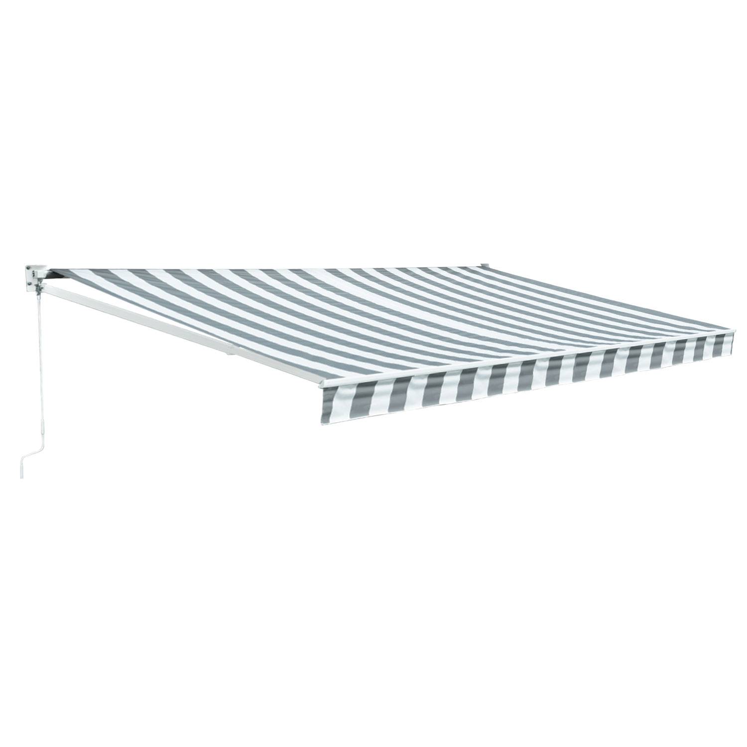 Store banne SAULE 3,95 × 3m - Toile rayée blanche/grise et structure blanche - HAPPY GARDEN - Imagen 1