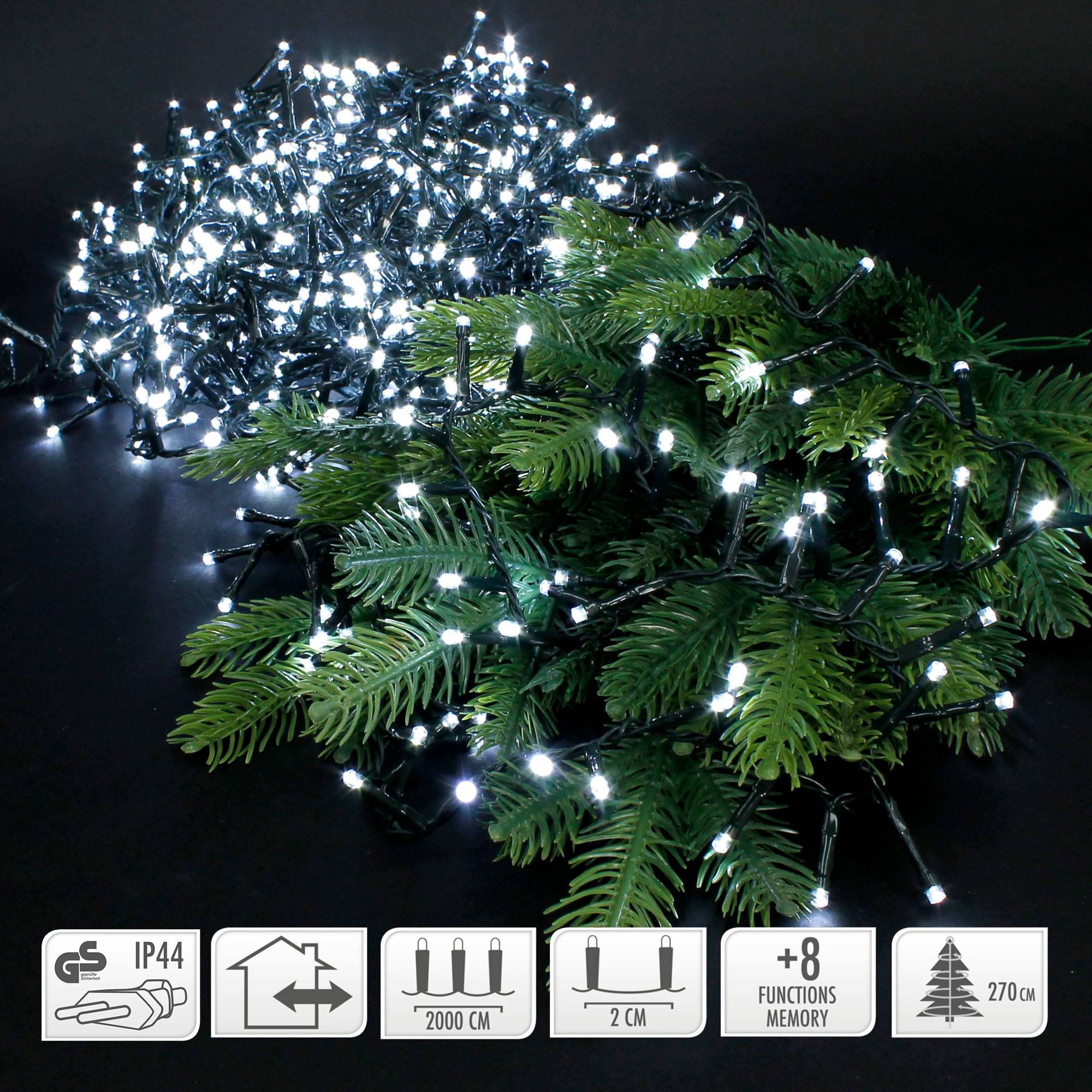Ecd-Germany - Guirlande lumineuse pour arbre Noël 1000 LED blanc froid 20m intérieur/extérieur - Imagen 2