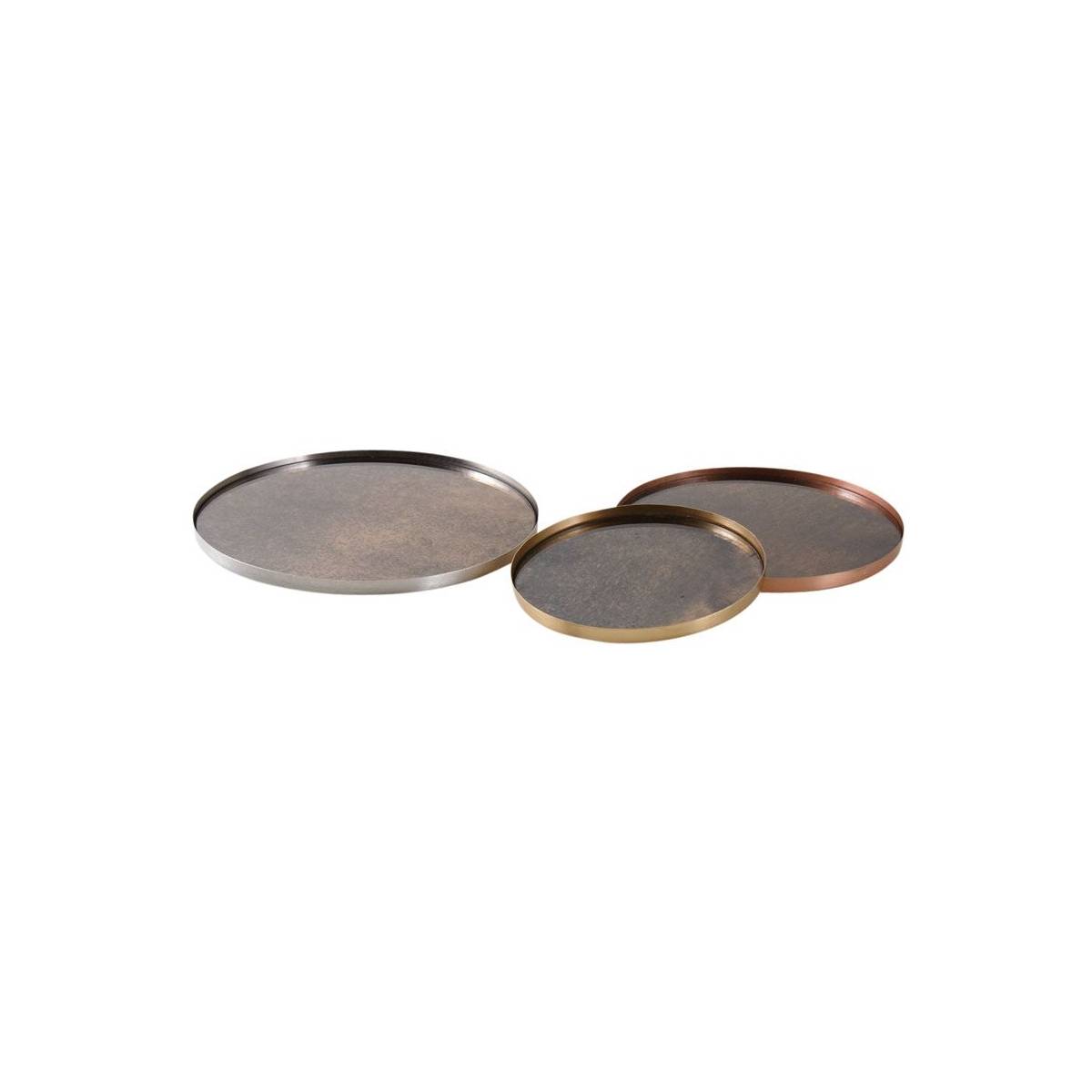 Aubry Gaspard - Plateaux ronds en métal patiné et verre (Lot de 3) - Imagen 1