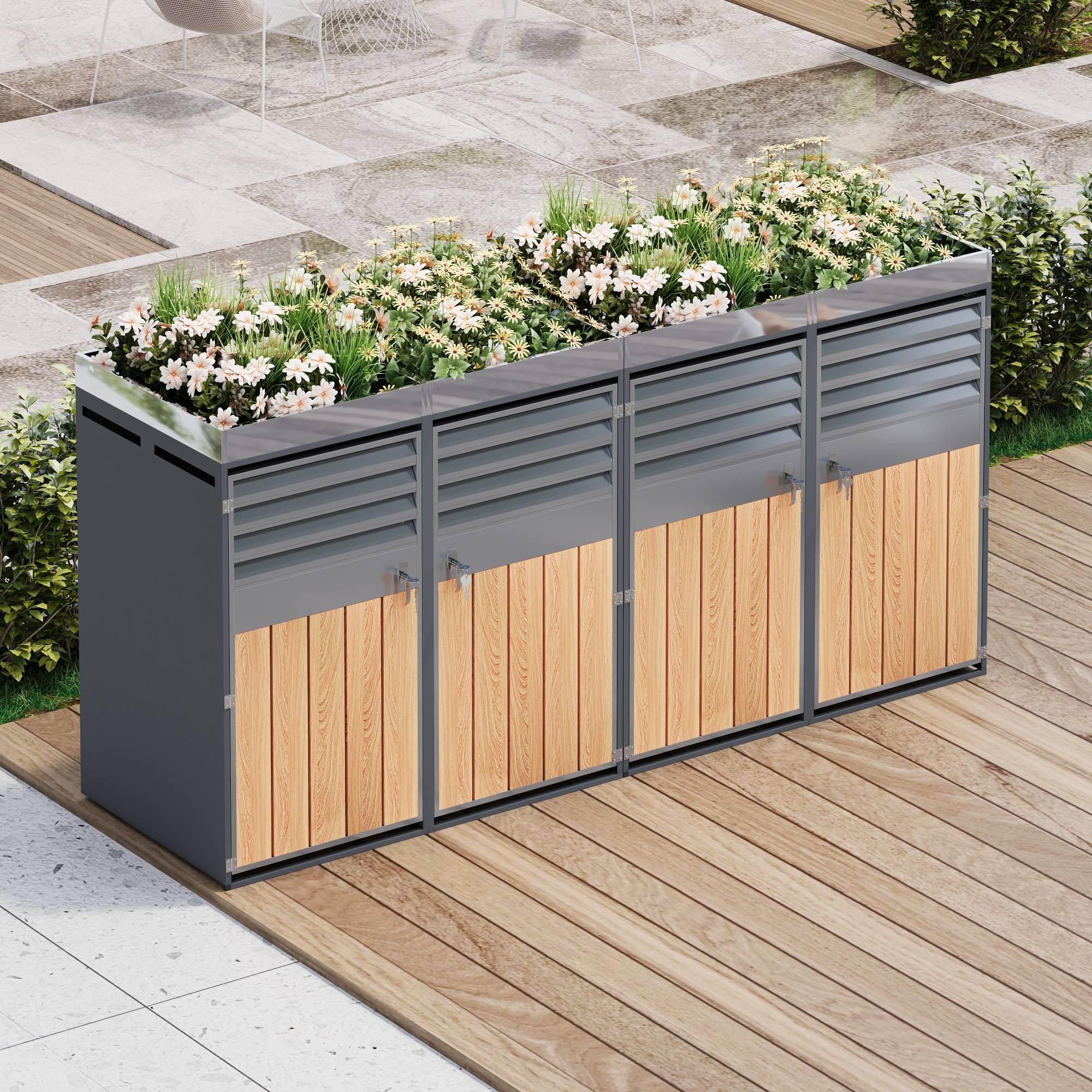 Abri Cache-poubelles En Acier Galvanisé VidaXL - Pour 4 Poubelles, Jardin, Patio, Neuf