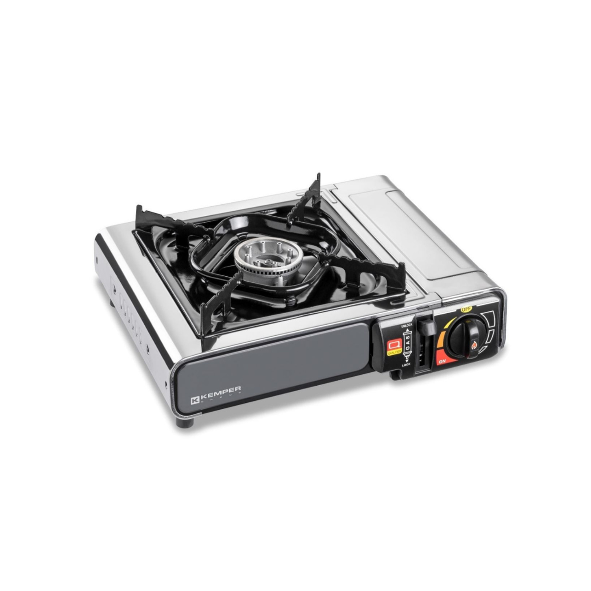 Réchaud à gaz 2200W Inox + 12 Cartouches de gaz Camping Allumage piezo Système Sécurité KEMPER - Imagen 3