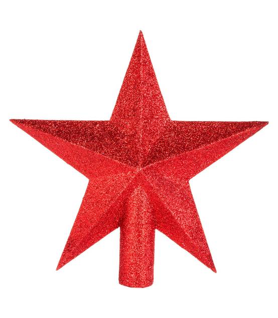 Déco Sapin de Noël Cimier Étoile Rouge Pailleté