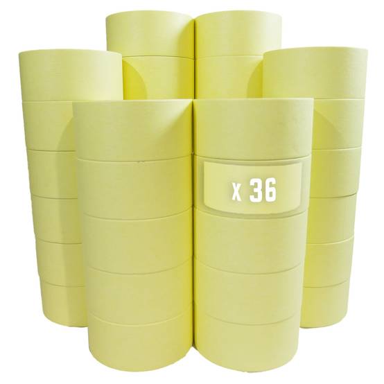 Lot de 36 Rubans de masquage 50 mm x 50 m jusqu'à 80° - Adhésif de masquage jaune pour la peinture TECPLAST - Image 1
